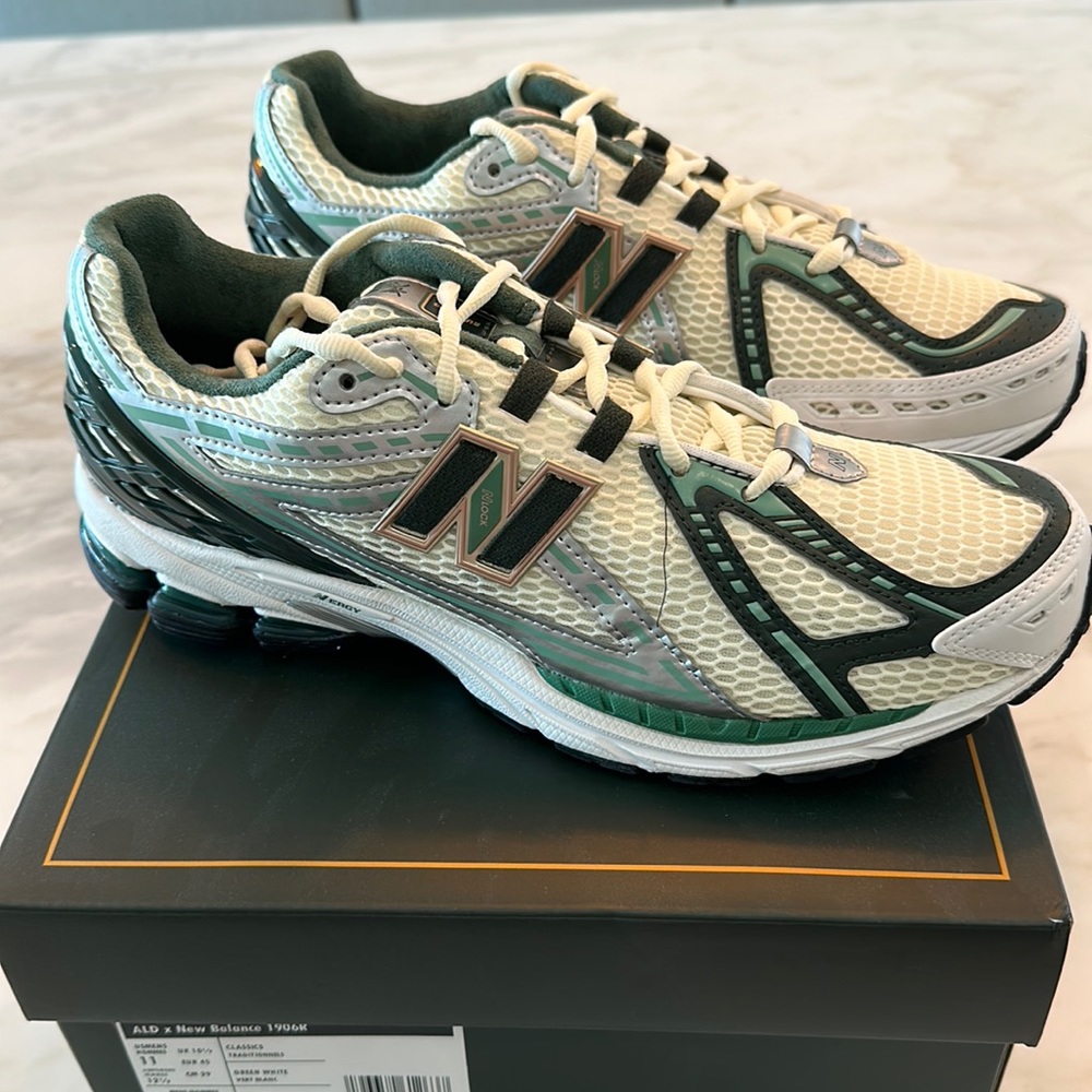 ALD x New Balance 1906R: Green and white lifestyle running shoes